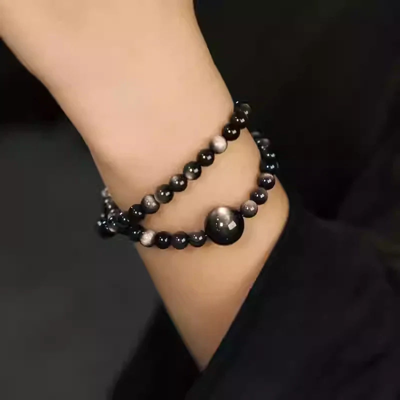 Vintage Black Obsidian Protection Bracelet – Double Wrap for Grounding & Energy Shielding