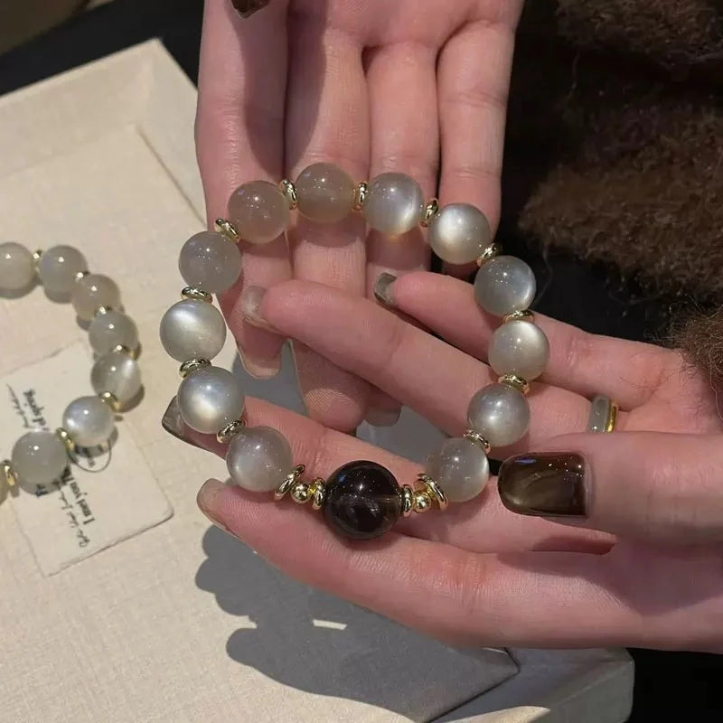 Vintage Moonstone Bracelet with Smoky Quartz – Anxiety Relief & Emotional Healing
