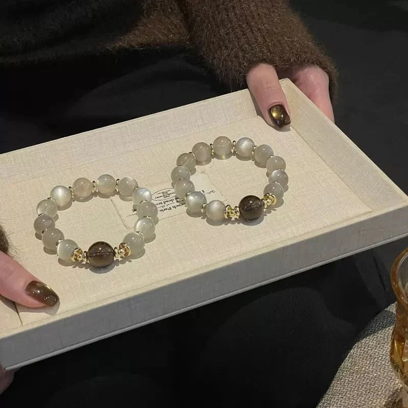 Vintage Moonstone Bracelet with Smoky Quartz – Anxiety Relief & Emotional Healing